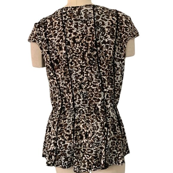 Maria Gabrielle L BOHO Ditzy Abstract Stretch Peplum Tunic Top Piping Trim 9K - Picture 5 of 6